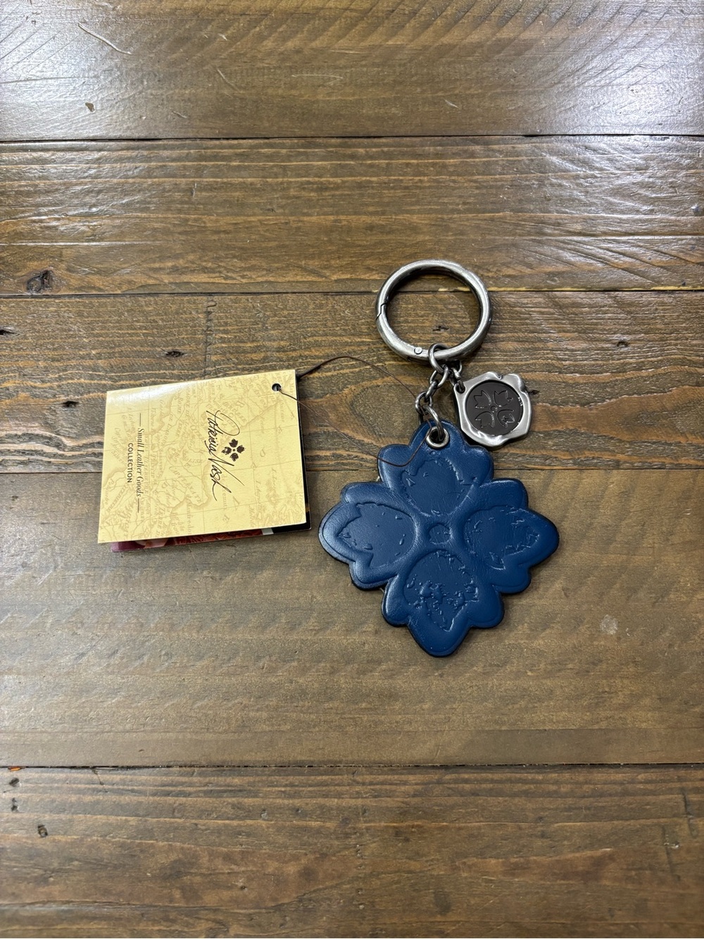 Patricia Nash Navy Floret Leather Keychain with Metal Charm